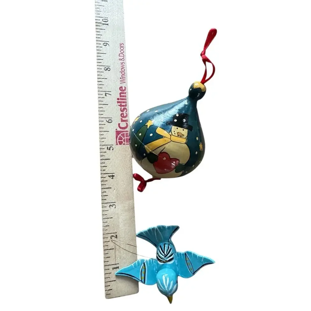 Lot 4 Vintage Christmas Ornaments Taiwan Wood Bird Rocking Horse Cloth Mouse Box